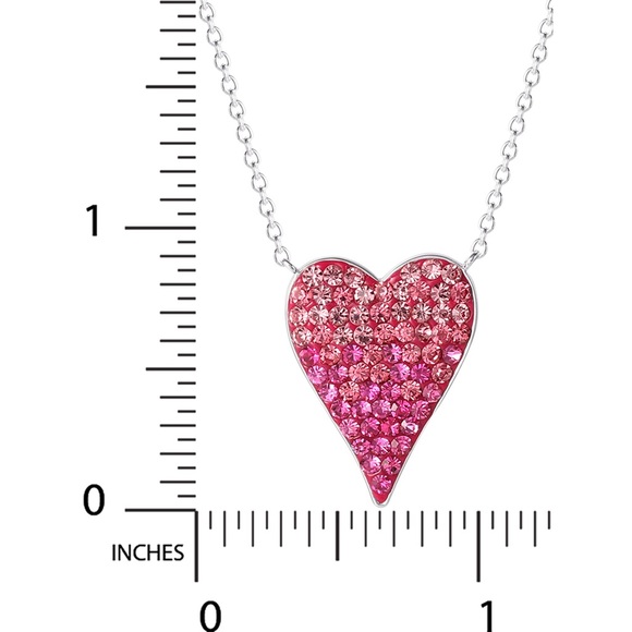 New Silver Plated Pink 18” Crystal Heart Necklace - Picture 2 of 3